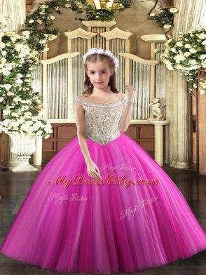 Attractive Fuchsia Custom Made Pageant Dress Party and Sweet 16 and Quinceanera and Wedding Party with Beading Off The Shoulder Sleeveless Lace Up