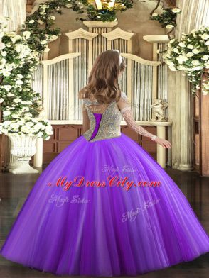 Attractive Fuchsia Custom Made Pageant Dress Party and Sweet 16 and Quinceanera and Wedding Party with Beading Off The Shoulder Sleeveless Lace Up