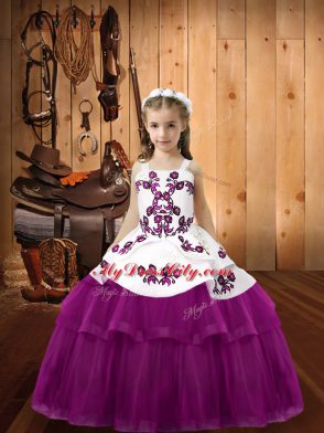 Floor Length Ball Gowns Sleeveless Purple Girls Pageant Dresses Lace Up