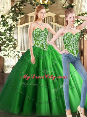 Smart Beading Vestidos de Quinceanera Green Lace Up Sleeveless Floor Length