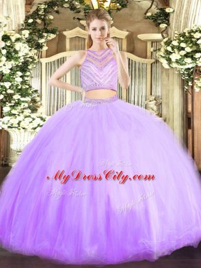 Beading 15 Quinceanera Dress Lavender Zipper Sleeveless Floor Length