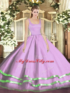 Fitting Lavender Sleeveless Tulle Zipper Quinceanera Dresses for Military Ball and Sweet 16 and Quinceanera