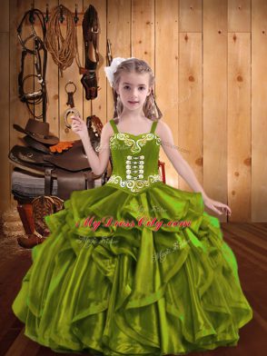 Floor Length Ball Gowns Sleeveless Olive Green Pageant Dress Wholesale Lace Up