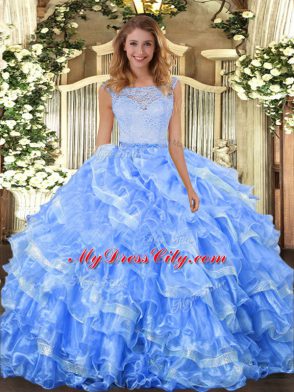 Fantastic Organza Sleeveless Floor Length Quinceanera Gowns and Lace and Ruffled Layers