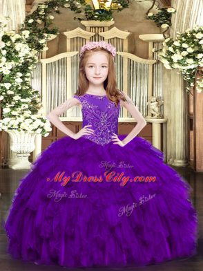 Unique Scoop Sleeveless Organza Kids Formal Wear Beading and Ruffles Zipper