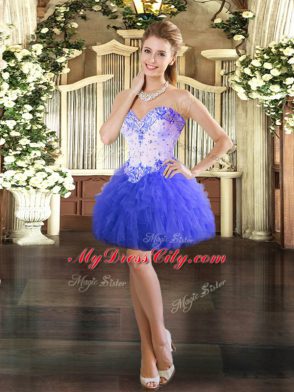 Beading and Ruffles Quinceanera Dresses Blue Lace Up Sleeveless Floor Length