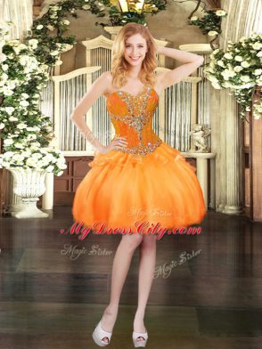 Orange Red Sleeveless Floor Length Beading and Ruffles Lace Up Quince Ball Gowns