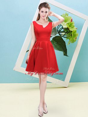 Red Bridesmaid Dresses Prom and Party and Wedding Party with Ruching Asymmetric Sleeveless Zipper