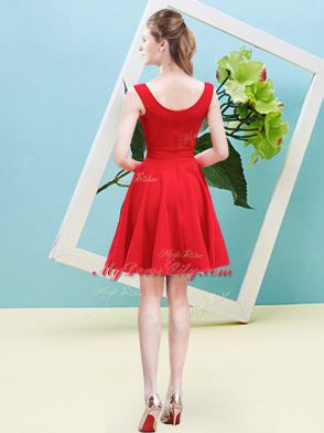 Red Bridesmaid Dresses Prom and Party and Wedding Party with Ruching Asymmetric Sleeveless Zipper