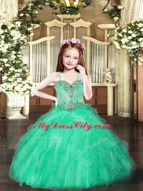 Fancy Tulle Sleeveless Floor Length Child Pageant Dress and Beading and Ruffles