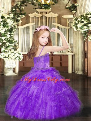 Fancy Tulle Sleeveless Floor Length Child Pageant Dress and Beading and Ruffles