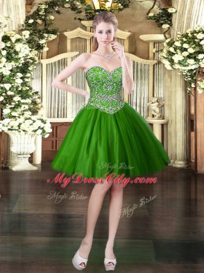 Pretty Tulle Sweetheart Sleeveless Lace Up Beading Prom Dresses in Dark Green