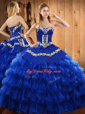 Tulle Sleeveless Floor Length Quince Ball Gowns and Embroidery and Ruffled Layers