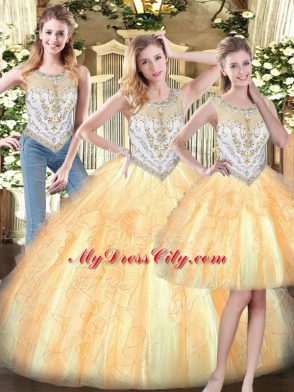 Discount Scoop Sleeveless Organza Quinceanera Dress Beading and Ruffles Zipper