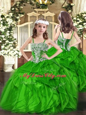 Sexy Organza Strapless Sleeveless Lace Up Beading and Ruffles Sweet 16 Quinceanera Dress in Green