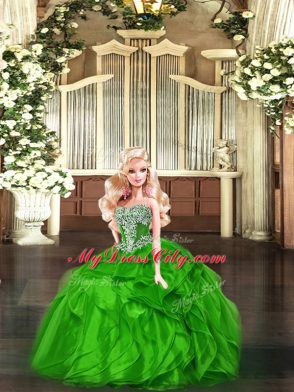 Sexy Organza Strapless Sleeveless Lace Up Beading and Ruffles Sweet 16 Quinceanera Dress in Green