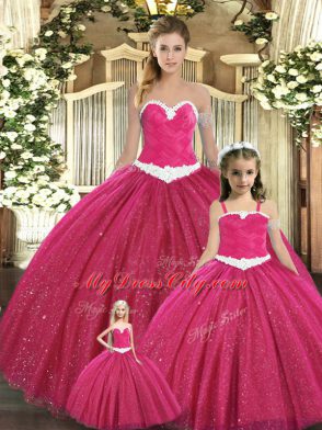 Dazzling Red Ball Gowns Tulle Sweetheart Sleeveless Ruching Floor Length Lace Up Sweet 16 Dress