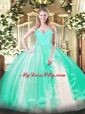 Trendy Turquoise Sleeveless Ruffles Floor Length Quinceanera Dress