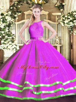 Ideal Floor Length Ball Gowns Sleeveless Fuchsia Sweet 16 Dresses Zipper