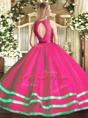 Ideal Floor Length Ball Gowns Sleeveless Fuchsia Sweet 16 Dresses Zipper