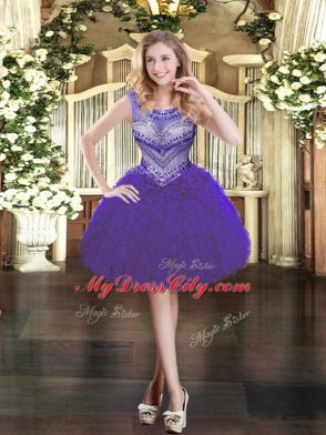 Scoop Sleeveless Sweet 16 Dress Floor Length Beading and Ruffles Purple Tulle