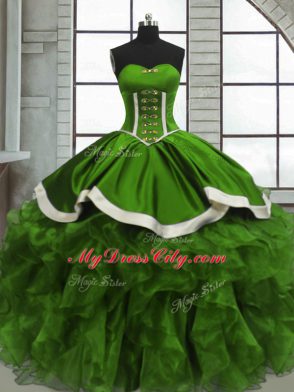 Green Sweetheart Lace Up Beading and Ruffles and Ruching Quinceanera Dresses Sleeveless