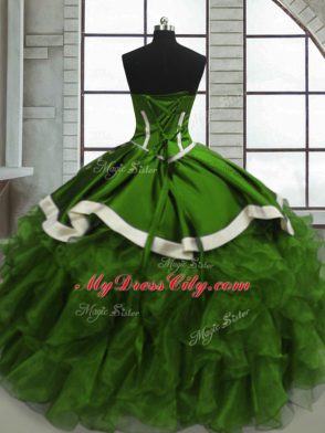 Green Sweetheart Lace Up Beading and Ruffles and Ruching Quinceanera Dresses Sleeveless