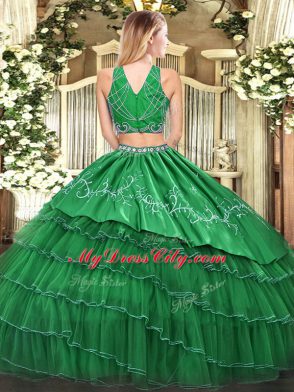 Olive Green Sleeveless Tulle Zipper Quinceanera Gowns for Military Ball and Sweet 16 and Quinceanera