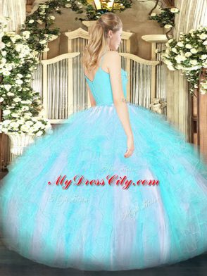 Excellent Organza Spaghetti Straps Sleeveless Zipper Ruffles Sweet 16 Quinceanera Dress in Apple Green