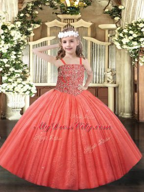 Admirable Straps Sleeveless Tulle Girls Pageant Dresses Beading Lace Up