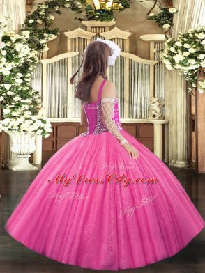 Admirable Straps Sleeveless Tulle Girls Pageant Dresses Beading Lace Up