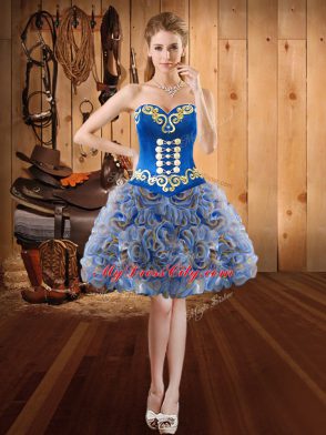 Sweetheart Sleeveless Satin and Fabric With Rolling Flowers Quinceanera Dresses Embroidery Sweep Train Lace Up