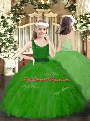 New Style Green Sleeveless Beading and Ruffles Floor Length High School Pageant Dress