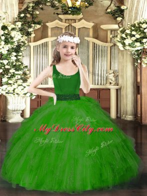 New Style Green Sleeveless Beading and Ruffles Floor Length High School Pageant Dress