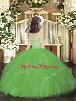 New Style Green Sleeveless Beading and Ruffles Floor Length High School Pageant Dress