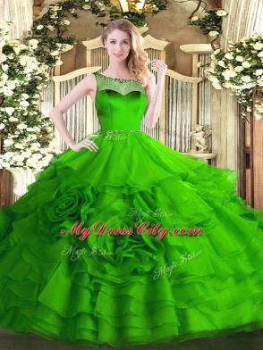 Fancy Scoop Neckline Beading and Ruffled Layers Ball Gown Prom Dress Sleeveless Zipper