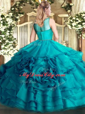 Fancy Scoop Neckline Beading and Ruffled Layers Ball Gown Prom Dress Sleeveless Zipper