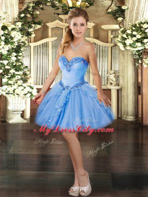 Baby Blue Sweetheart Neckline Beading and Ruffles Ball Gown Prom Dress Sleeveless Lace Up