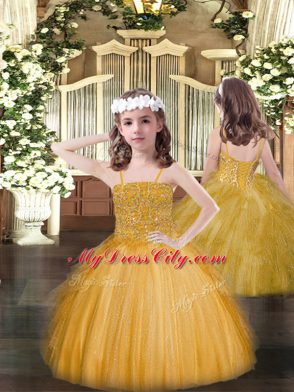 Ball Gowns Quinceanera Dress Gold Sweetheart Tulle Sleeveless Floor Length Lace Up