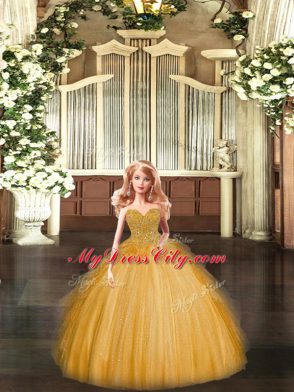 Ball Gowns Quinceanera Dress Gold Sweetheart Tulle Sleeveless Floor Length Lace Up