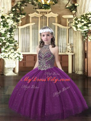 Sleeveless Lace Up Floor Length Beading Pageant Dress for Teens