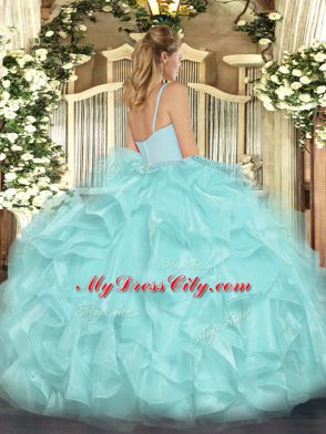 Aqua Blue Zipper Vestidos de Quinceanera Beading and Ruffles Sleeveless Floor Length