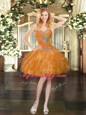 Beautiful Orange Red Lace Up Sweetheart Beading and Ruffles Ball Gown Prom Dress Organza Sleeveless