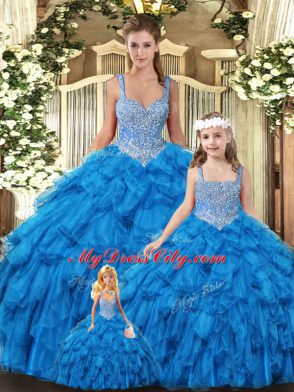 Flirting Floor Length Teal Quinceanera Gown Scoop Sleeveless Lace Up