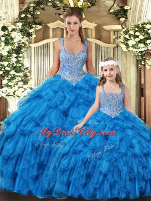 Flirting Floor Length Teal Quinceanera Gown Scoop Sleeveless Lace Up