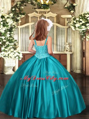 Sleeveless Floor Length Beading Lace Up Child Pageant Dress with Royal Blue