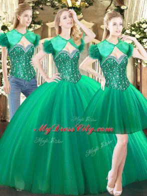 Green Quinceanera Gowns Military Ball and Sweet 16 and Quinceanera with Beading Sweetheart Sleeveless Lace Up