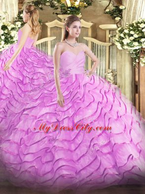 Decent Ball Gowns Sleeveless Lilac Quinceanera Gowns Brush Train Lace Up