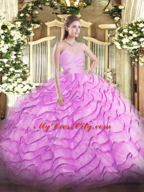 Decent Ball Gowns Sleeveless Lilac Quinceanera Gowns Brush Train Lace Up