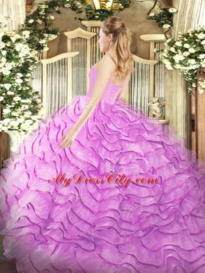 Decent Ball Gowns Sleeveless Lilac Quinceanera Gowns Brush Train Lace Up